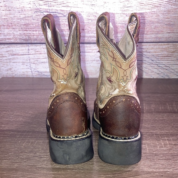 Pre Owned Little Girls Justin Brown Leather Square Toe Western Boots Size 8.5 D - Picture 4 of 12